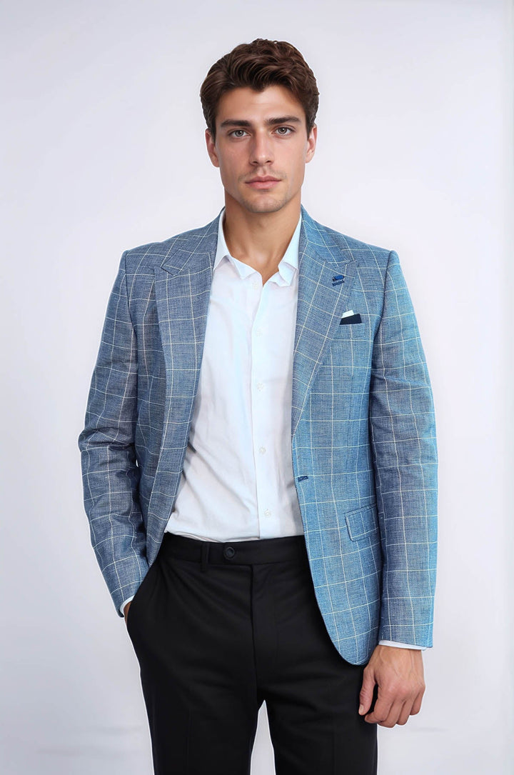 WSS Single Button Wide Pointed Collar Blue Blazer  - Antelope