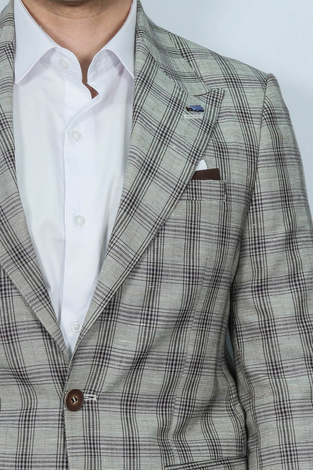 WSS Single Button Wide Pointed Collar Beige Blazer  - Mascouche