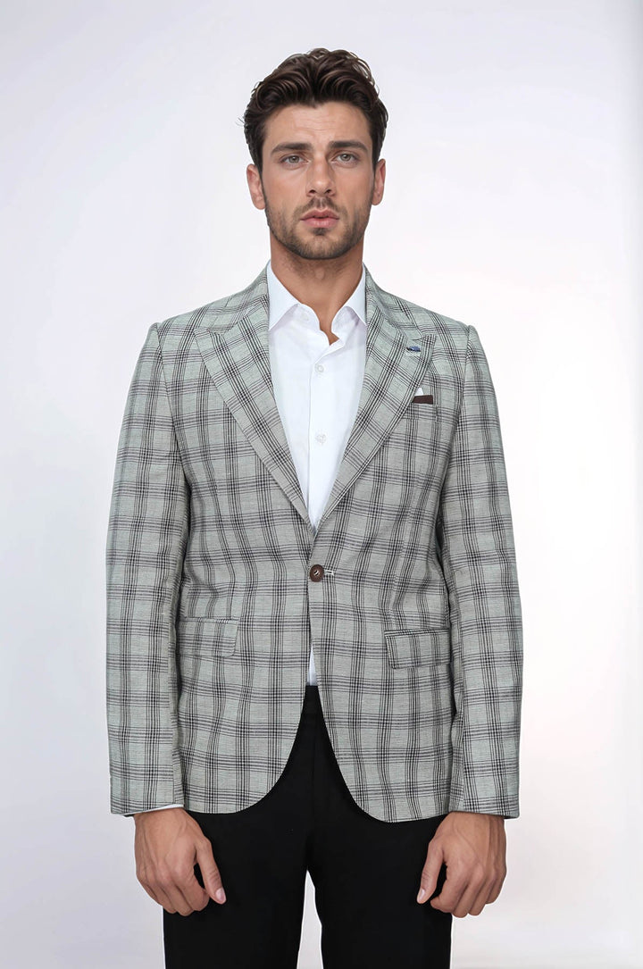 WSS Single Button Wide Pointed Collar Beige Blazer  - Mascouche