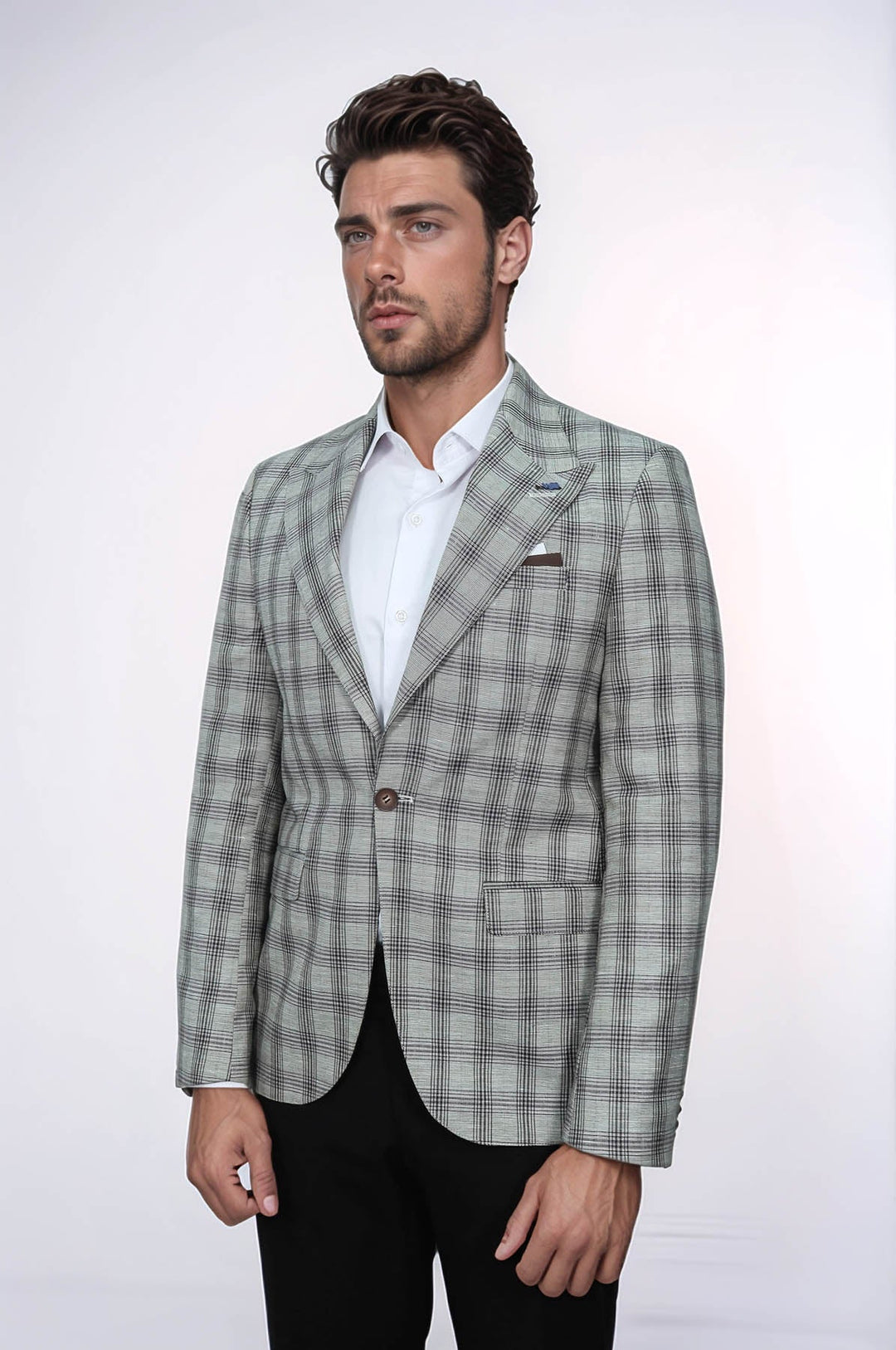 WSS Single Button Wide Pointed Collar Beige Blazer  - Mascouche