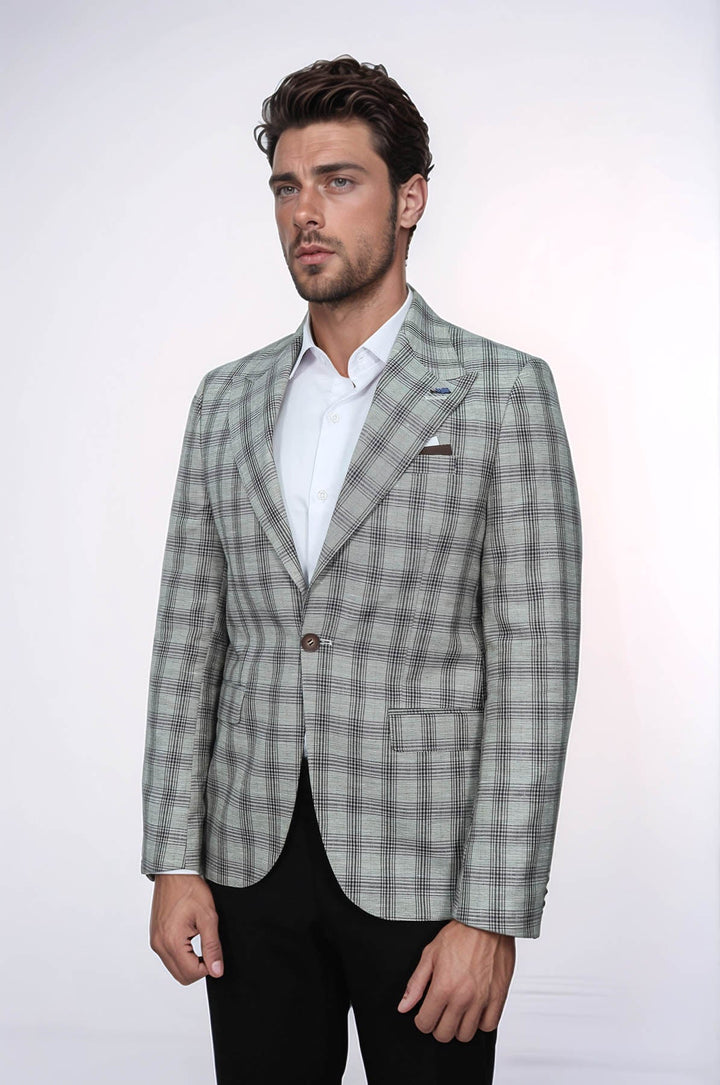 WSS Single Button Wide Pointed Collar Beige Blazer  - Mascouche