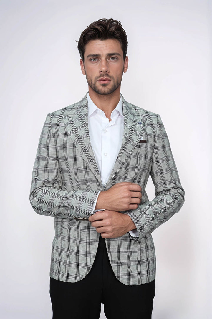 WSS Single Button Wide Pointed Collar Beige Blazer  - Mascouche