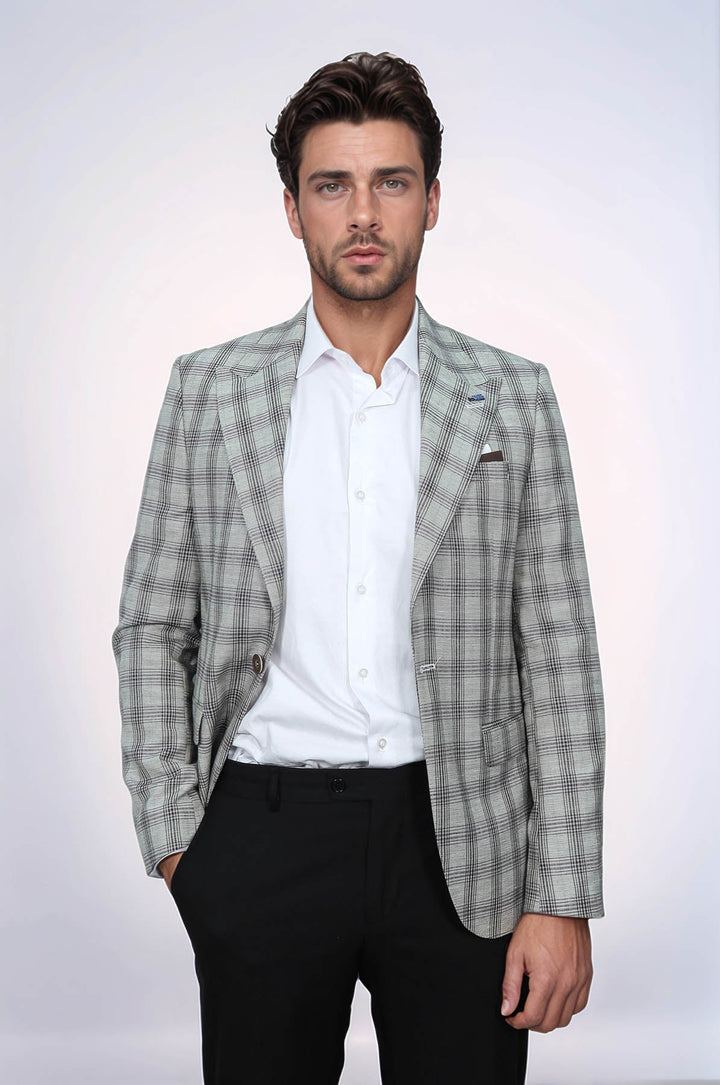 WSS Single Button Wide Pointed Collar Beige Blazer  - Mascouche