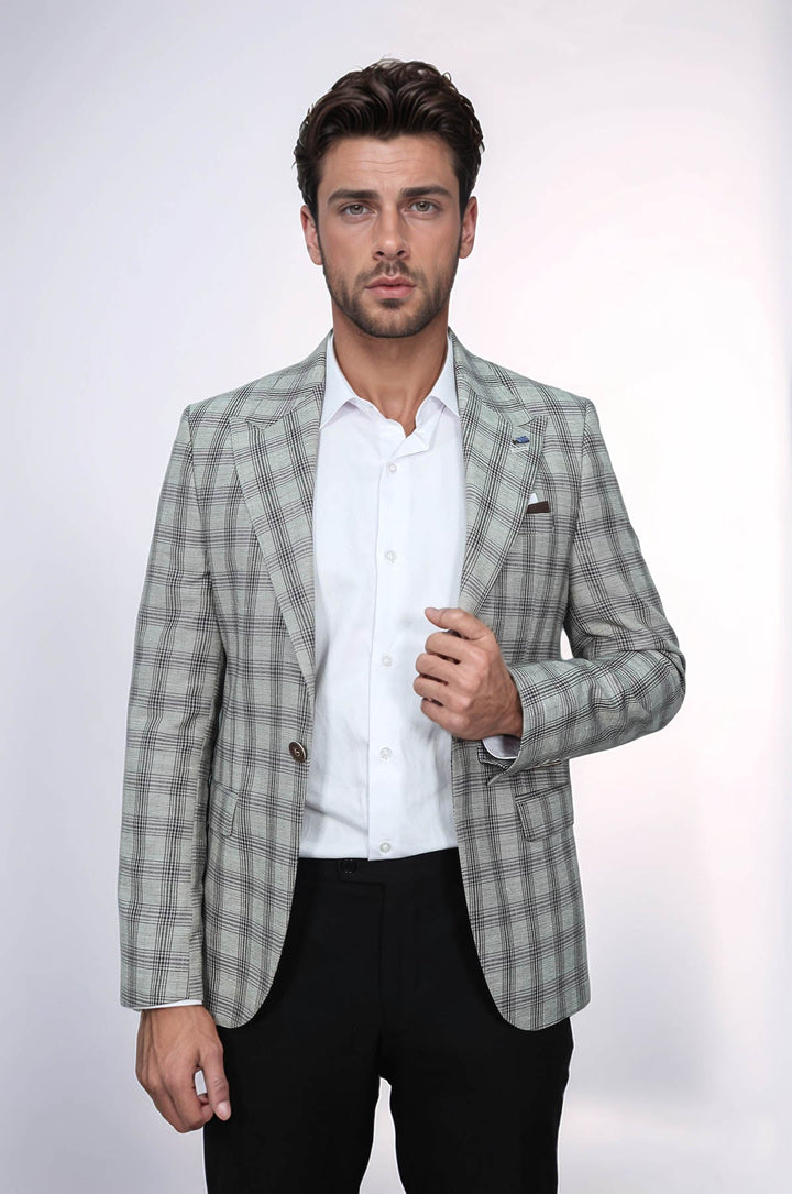 WSS Single Button Wide Pointed Collar Beige Blazer  - Mascouche