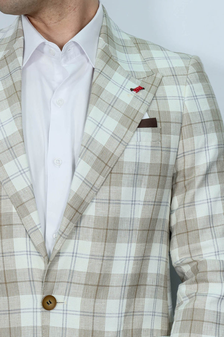 WSS Single Button Wide Pointed Collar Light Brown Blazer  - Arles
