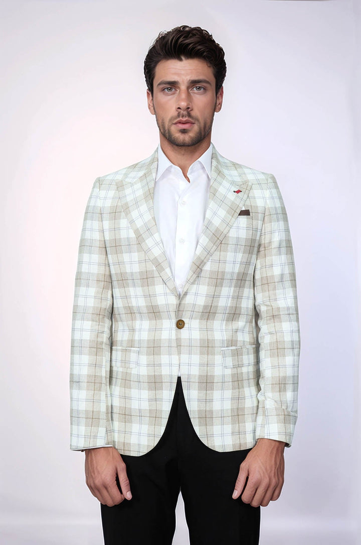 WSS Single Button Wide Pointed Collar Light Brown Blazer  - Arles