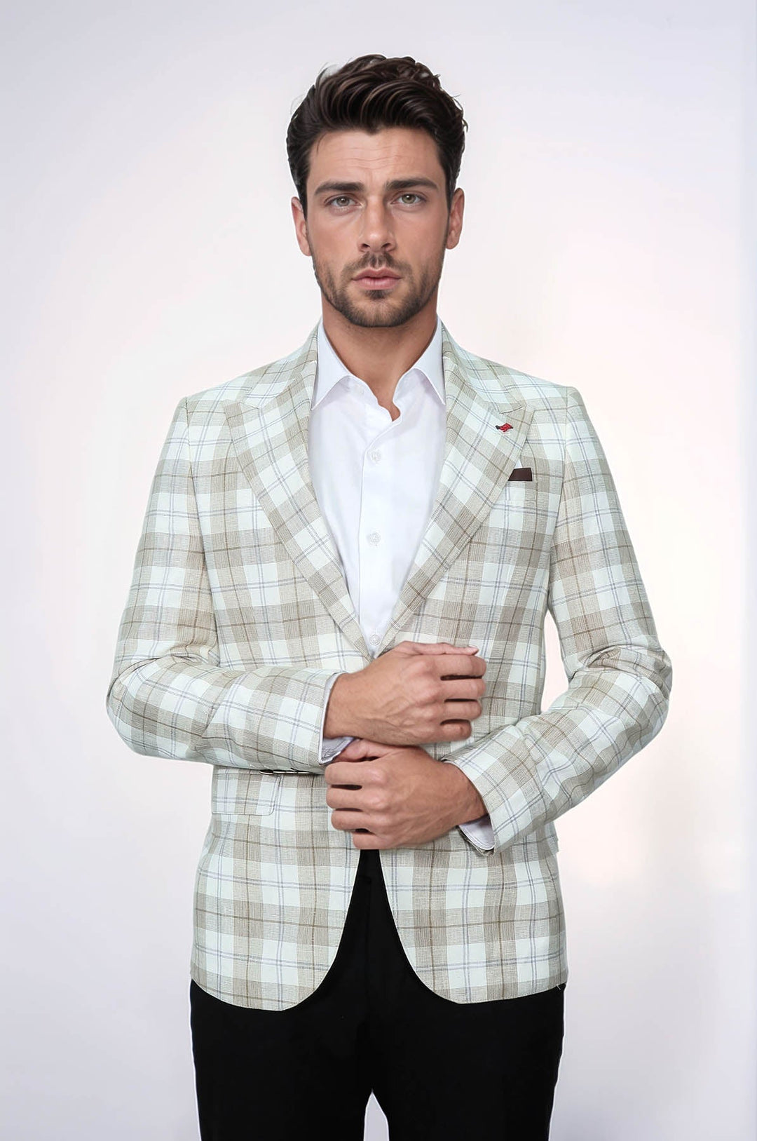 WSS Single Button Wide Pointed Collar Light Brown Blazer  - Arles