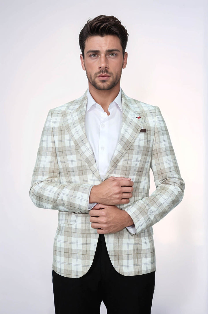 WSS Single Button Wide Pointed Collar Light Brown Blazer  - Arles