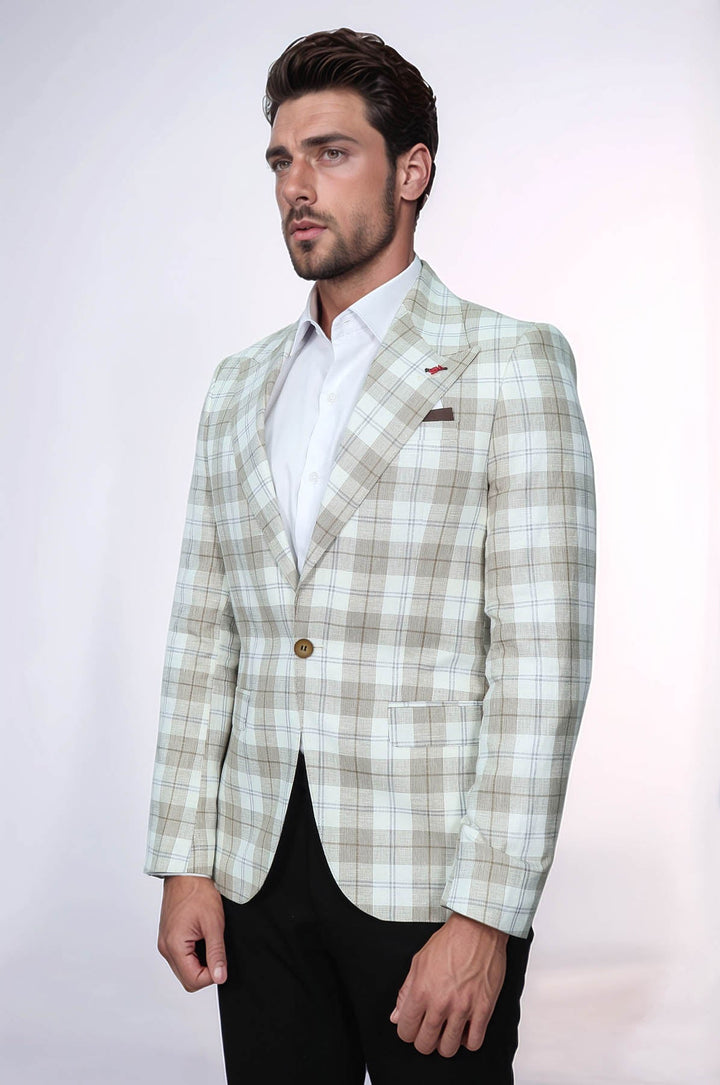 WSS Single Button Wide Pointed Collar Light Brown Blazer  - Arles