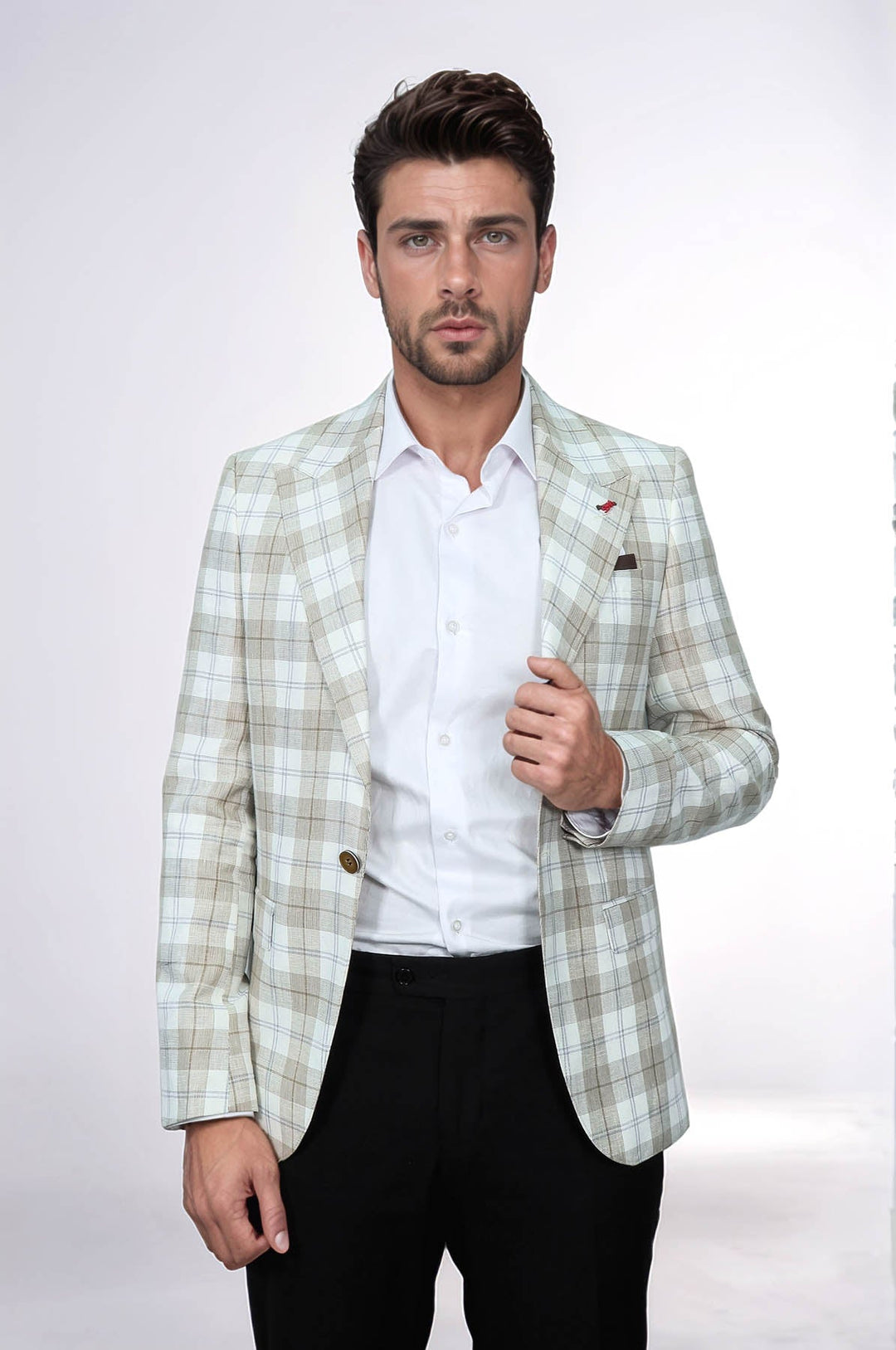WSS Single Button Wide Pointed Collar Light Brown Blazer  - Arles