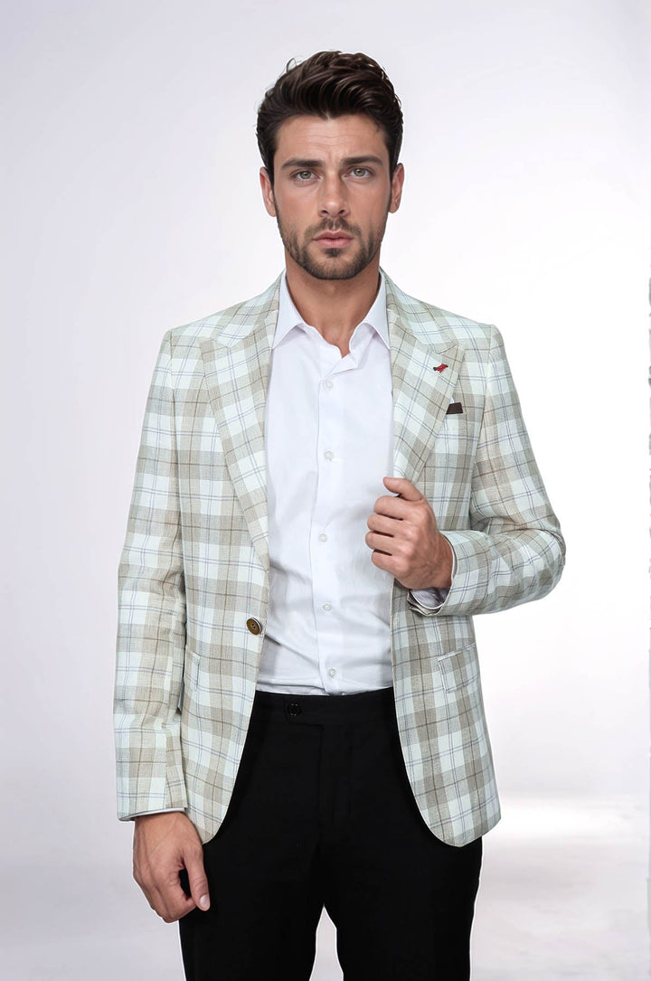 WSS Single Button Wide Pointed Collar Light Brown Blazer  - Arles
