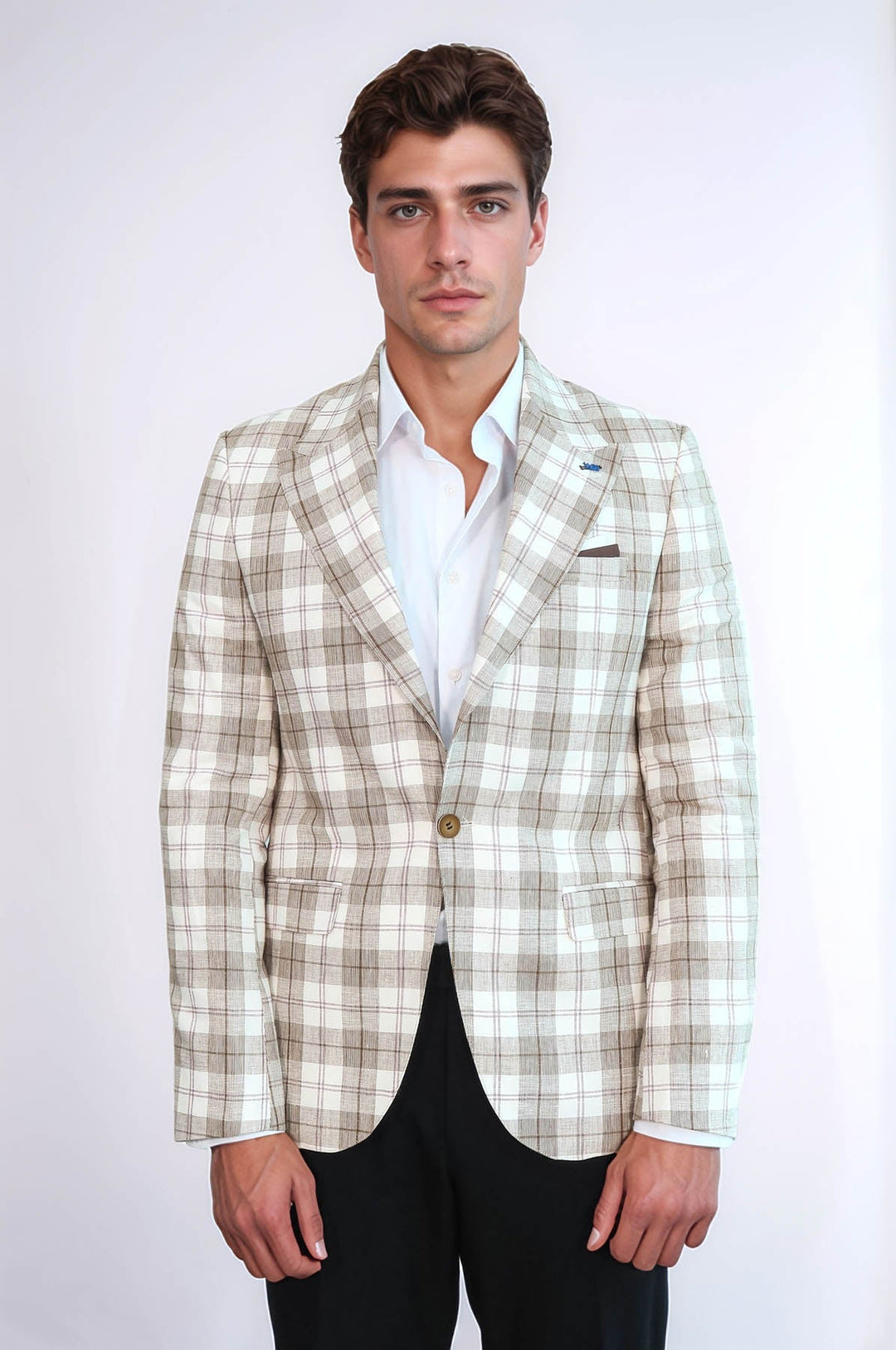 WSS Single Button Wide Pointed Collar Beige Blazer  - Vallejo