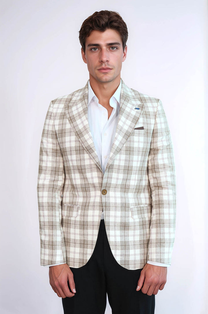 WSS Single Button Wide Pointed Collar Beige Blazer  - Vallejo