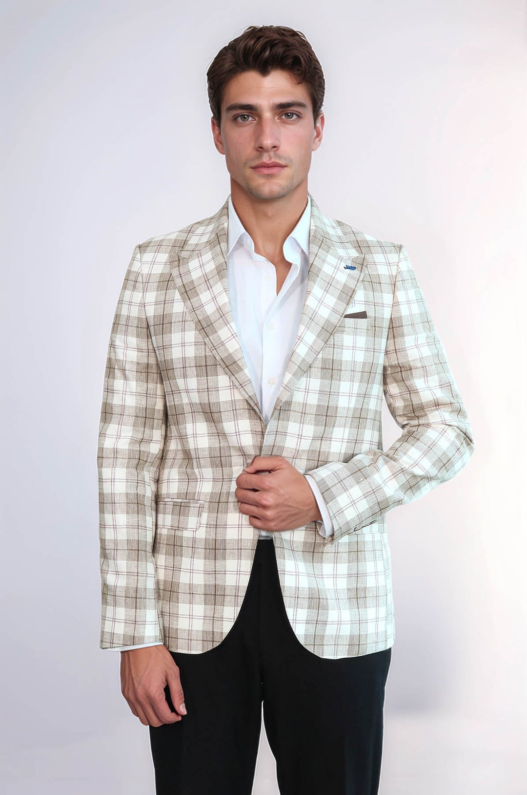 WSS Single Button Wide Pointed Collar Beige Blazer  - Vallejo