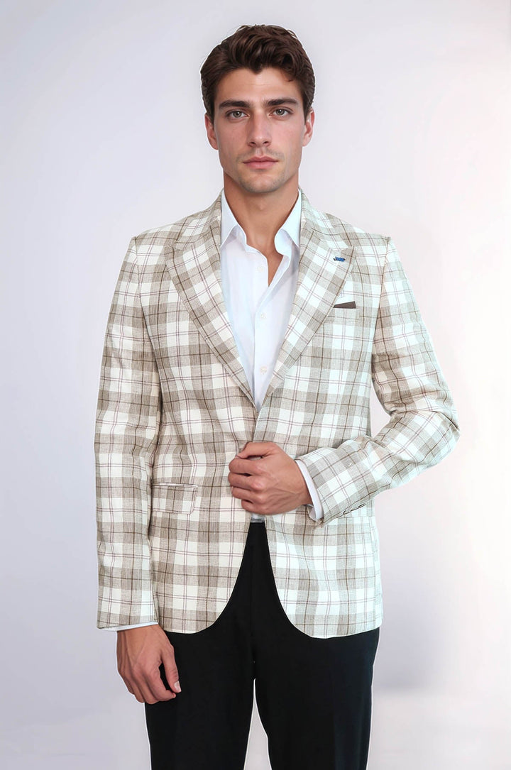 WSS Single Button Wide Pointed Collar Beige Blazer  - Vallejo