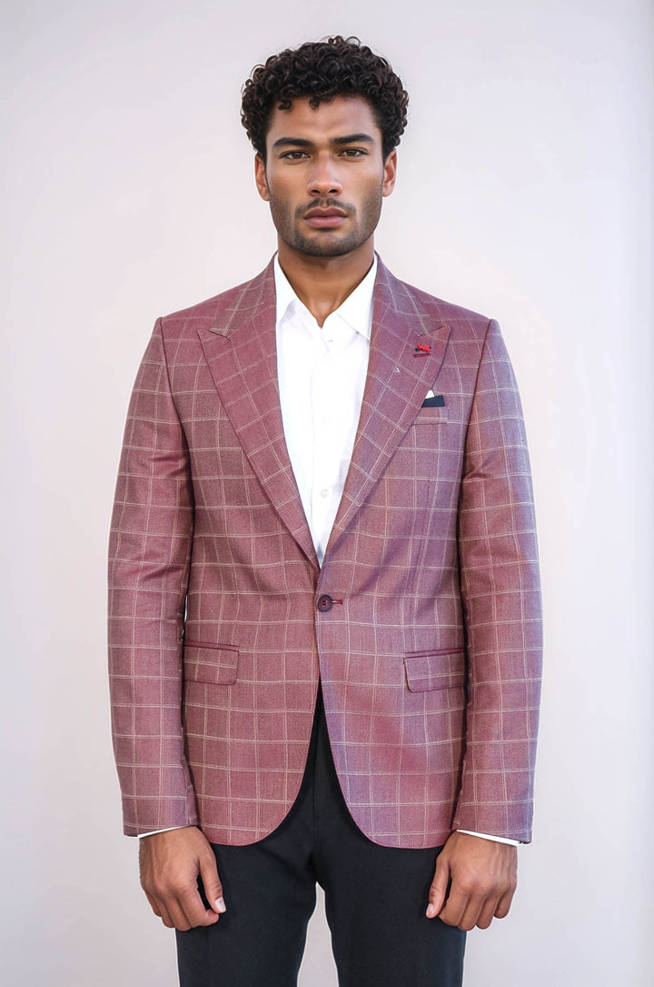 WSS Single Button Wide Pointed Collar Burgundy Blazer  - Oswego