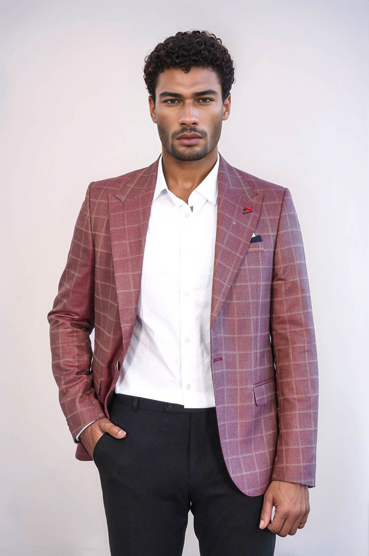 WSS Single Button Wide Pointed Collar Burgundy Blazer  - Oswego