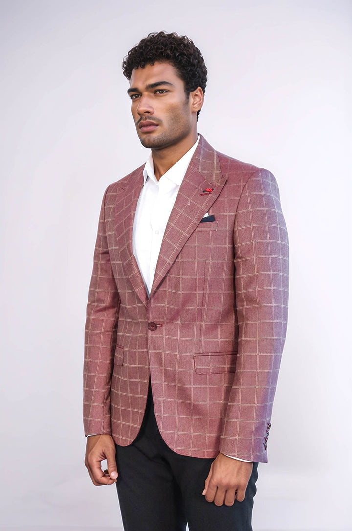 WSS Single Button Wide Pointed Collar Burgundy Blazer  - Oswego
