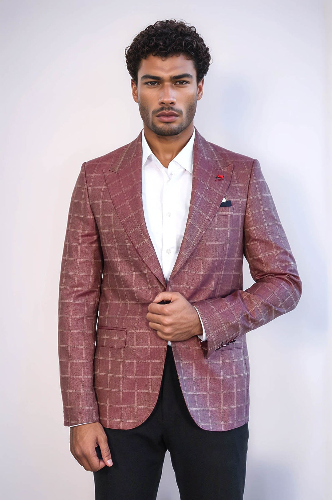 WSS Single Button Wide Pointed Collar Burgundy Blazer  - Oswego