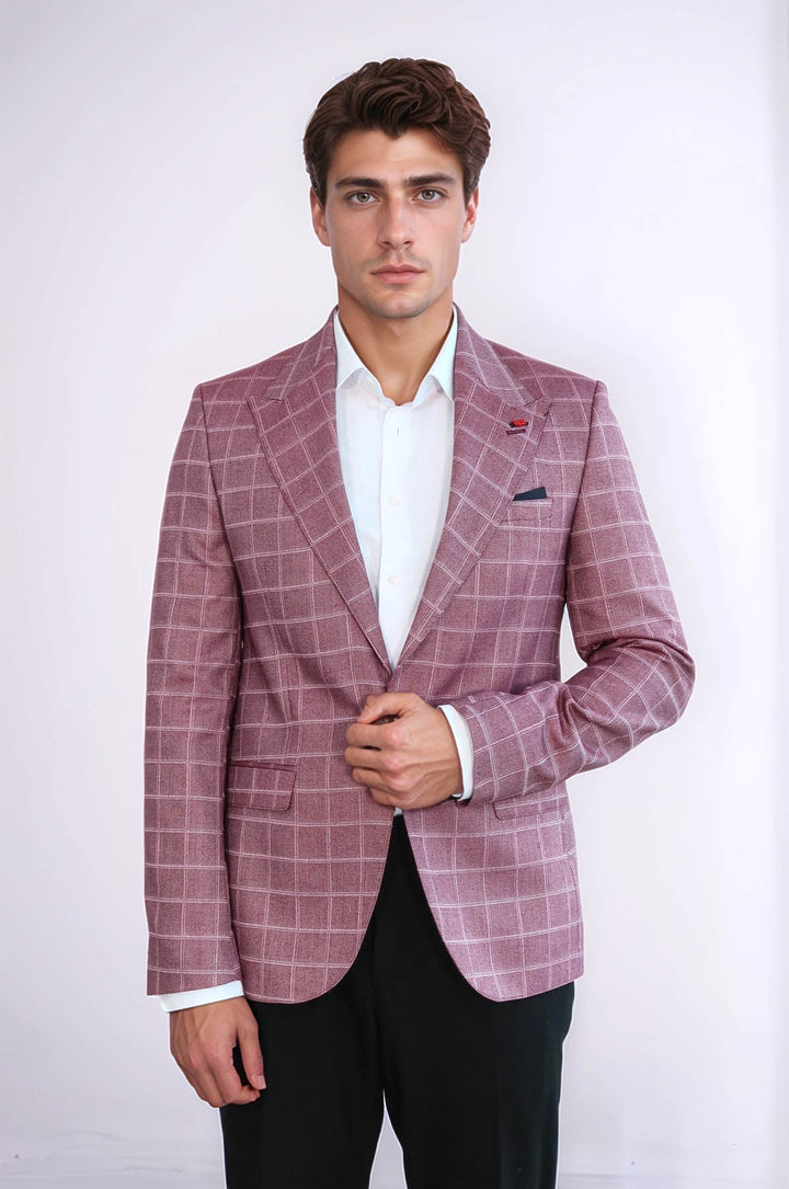 WSS Single Button Wide Pointed Collar Burgundy Blazer  - Turnhout