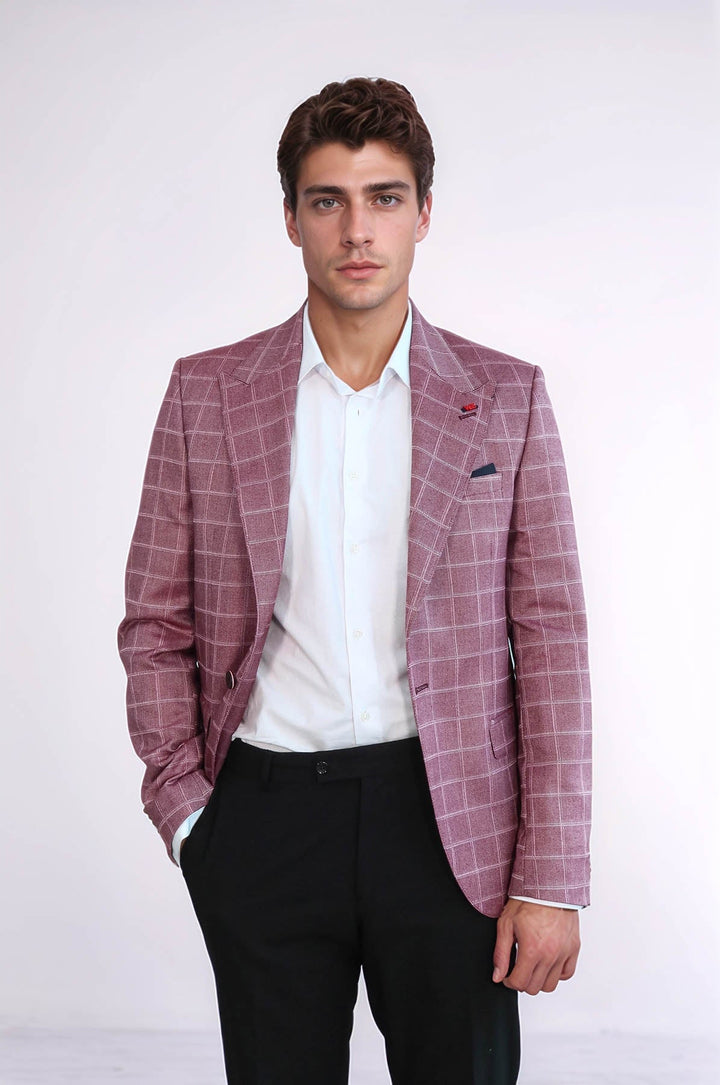 WSS Single Button Wide Pointed Collar Burgundy Blazer  - Turnhout