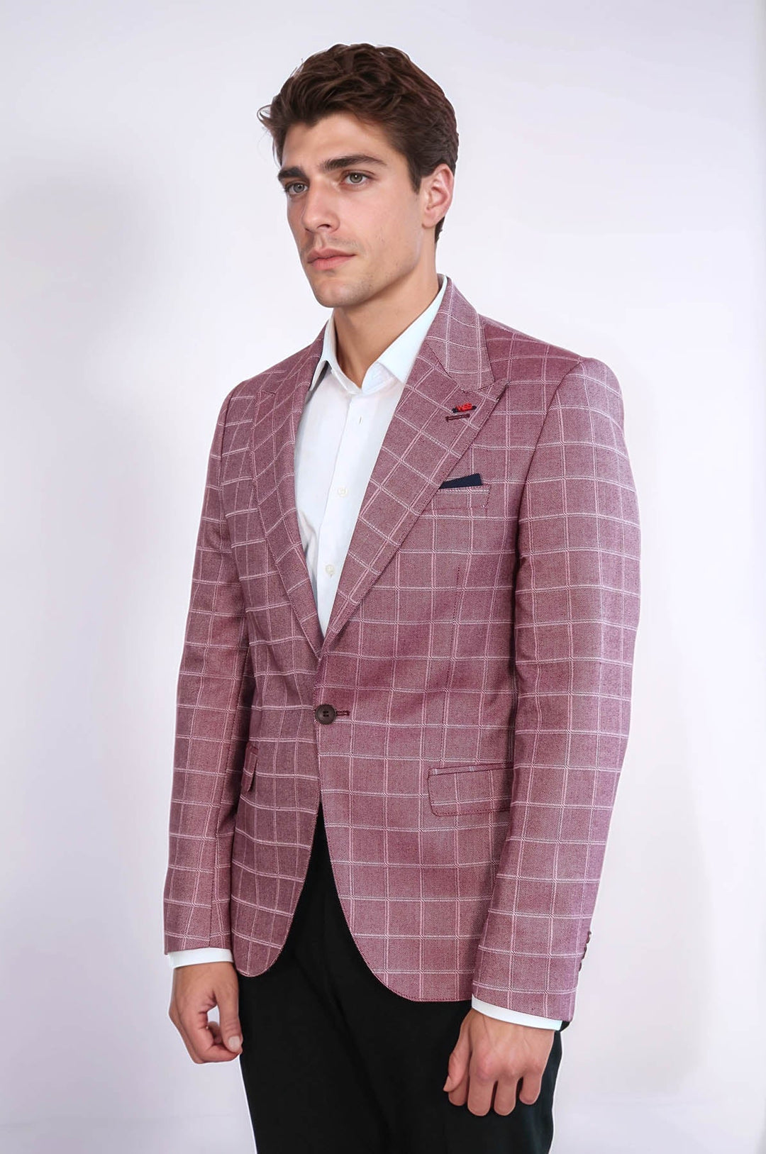 WSS Single Button Wide Pointed Collar Burgundy Blazer  - Turnhout