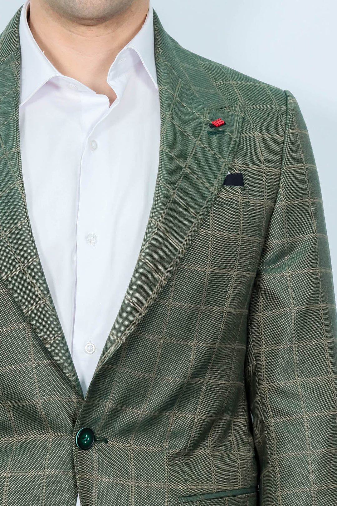 WSS Single Button Wide Pointed Collar Green Blazer  - Chioggia