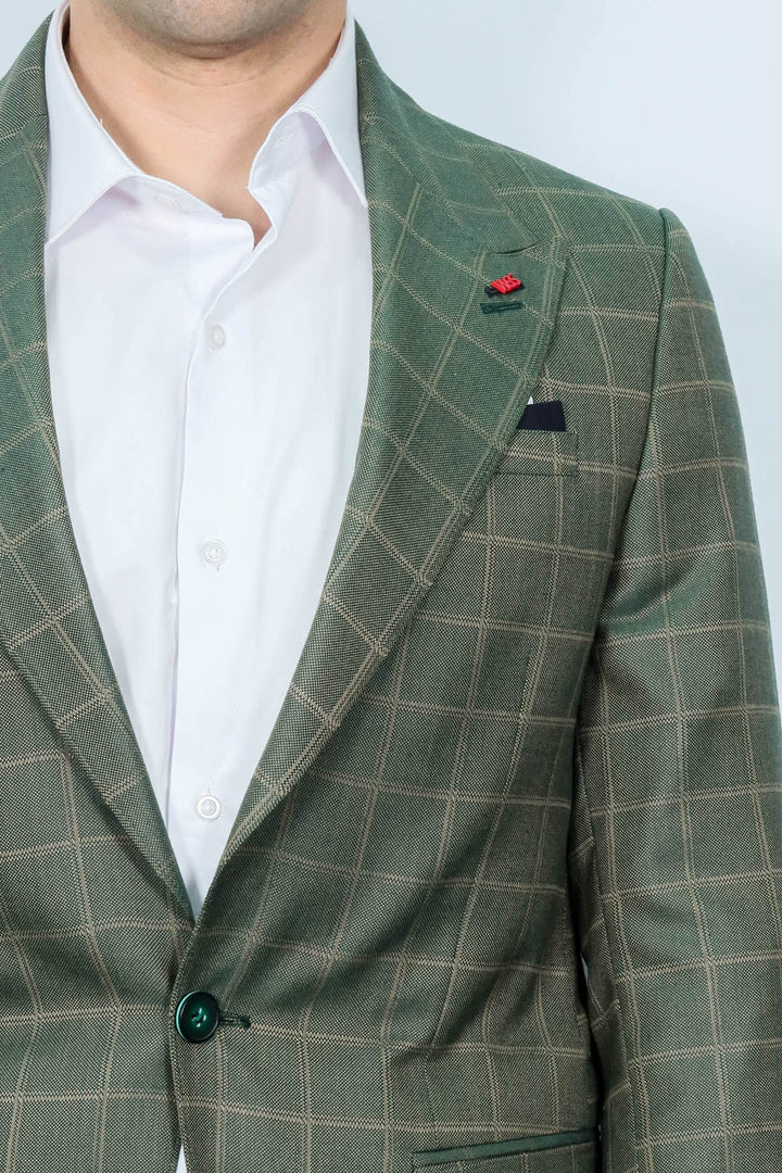 WSS Single Button Wide Pointed Collar Green Blazer  - Chioggia