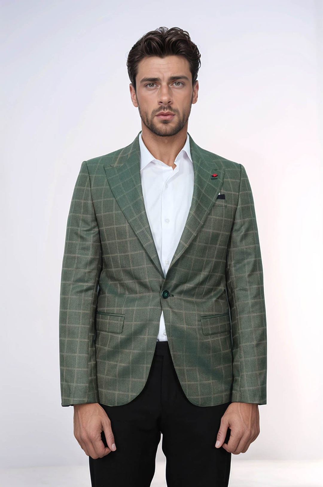 WSS Single Button Wide Pointed Collar Green Blazer  - Chioggia