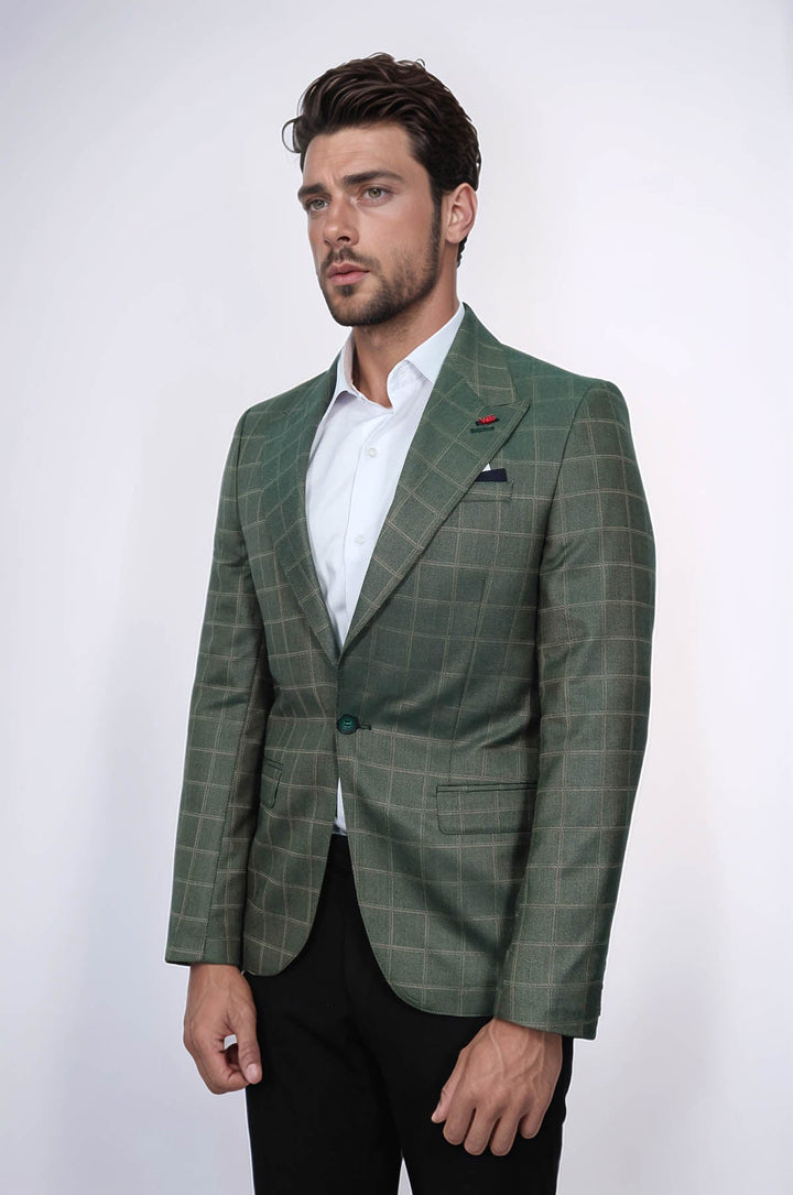 WSS Single Button Wide Pointed Collar Green Blazer  - Chioggia
