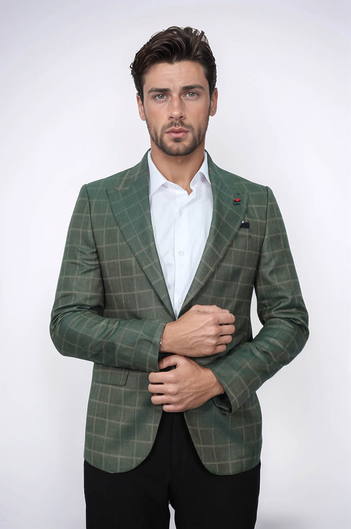 WSS Single Button Wide Pointed Collar Green Blazer  - Chioggia
