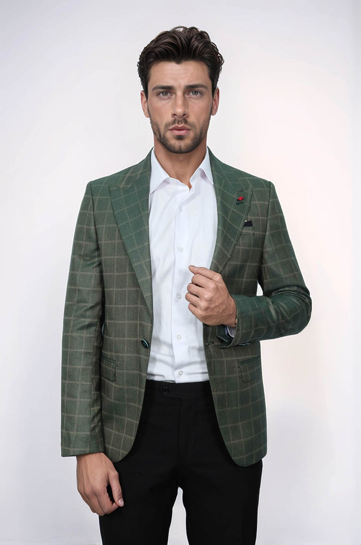 WSS Single Button Wide Pointed Collar Green Blazer  - Chioggia