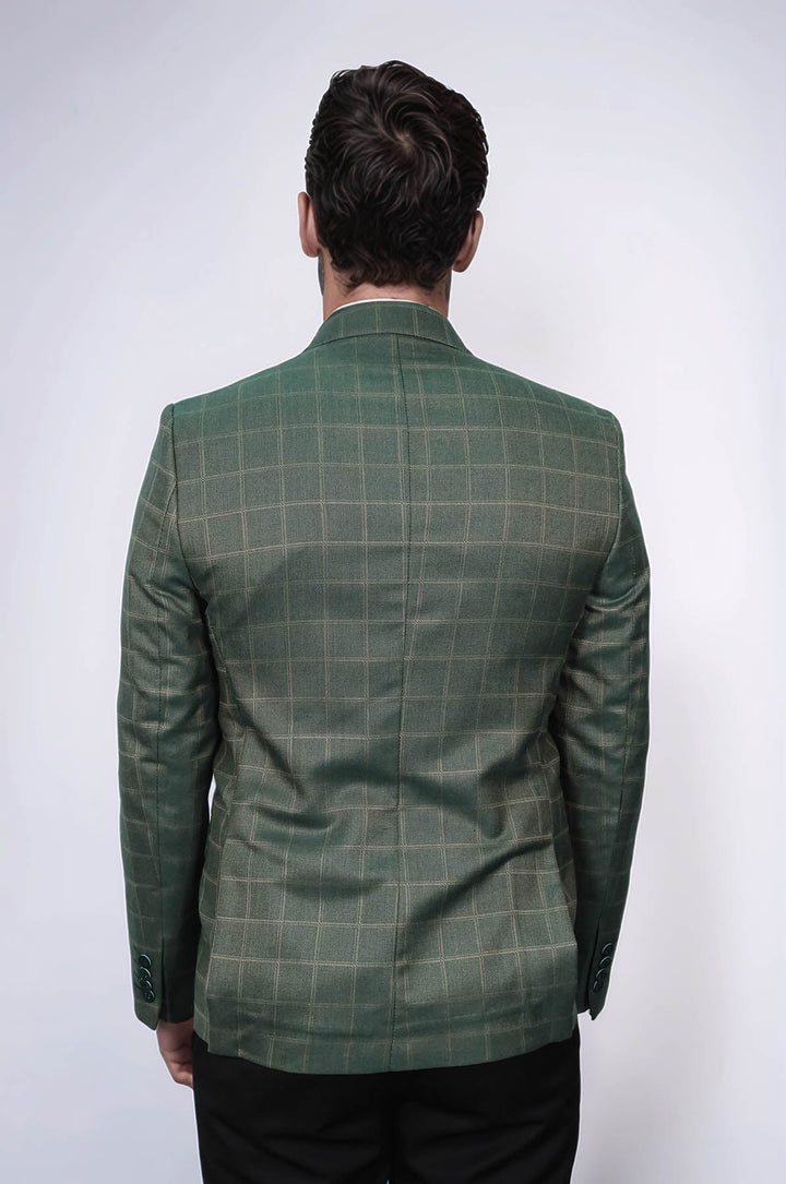 WSS Single Button Wide Pointed Collar Green Blazer  - Chioggia