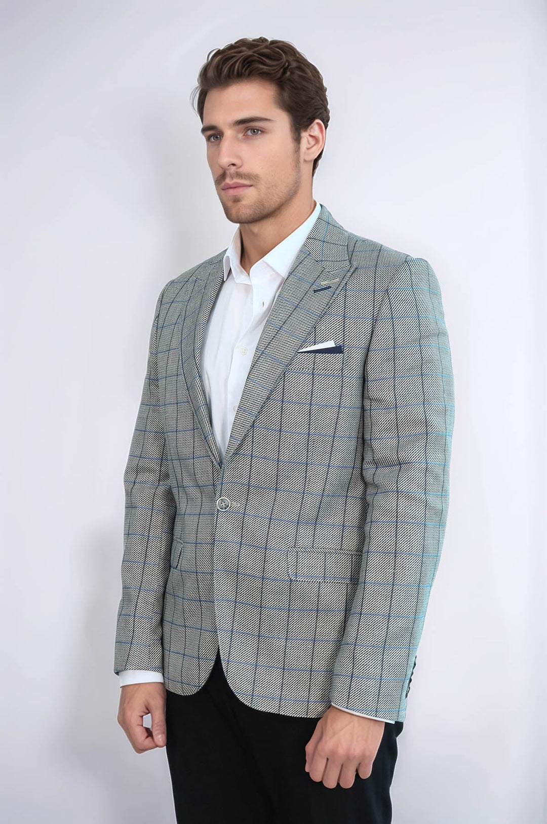 WSS Single Button Pointed Collar Light Blue Blazer  - Rhondda
