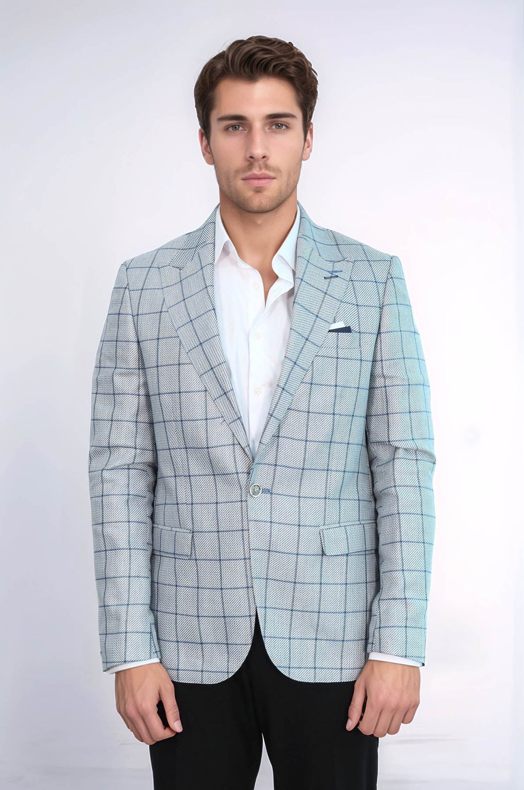 WSS Single Button Pointed Collar Light Blue Blazer  - Clovis