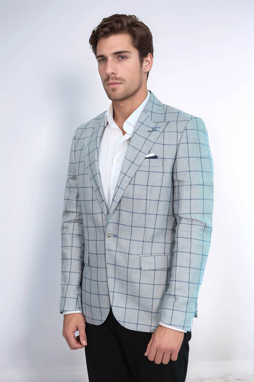 WSS Single Button Pointed Collar Light Blue Blazer  - Clovis