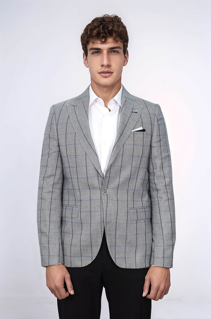 WSS Single Button Pointed Collar Grey Blazer  - Goslar
