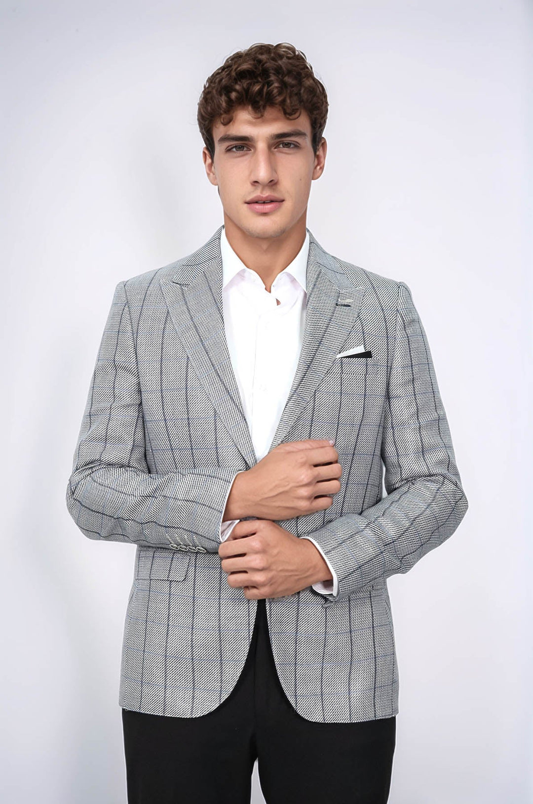 WSS Single Button Pointed Collar Grey Blazer  - Goslar