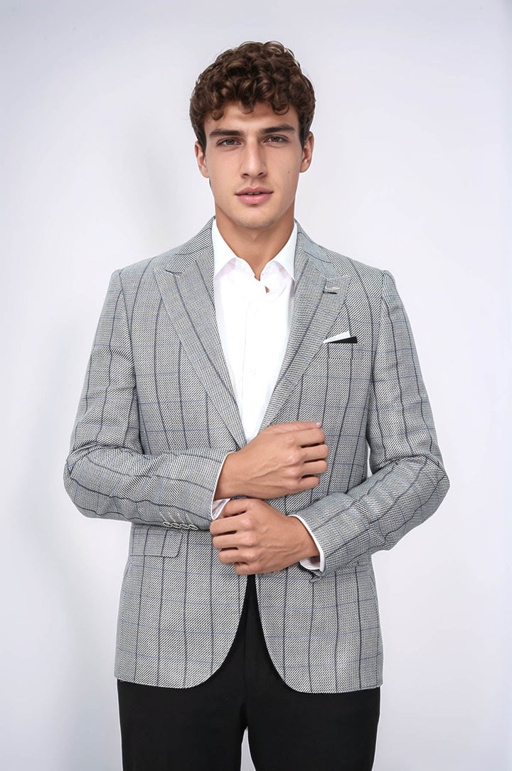 WSS Single Button Pointed Collar Grey Blazer  - Goslar