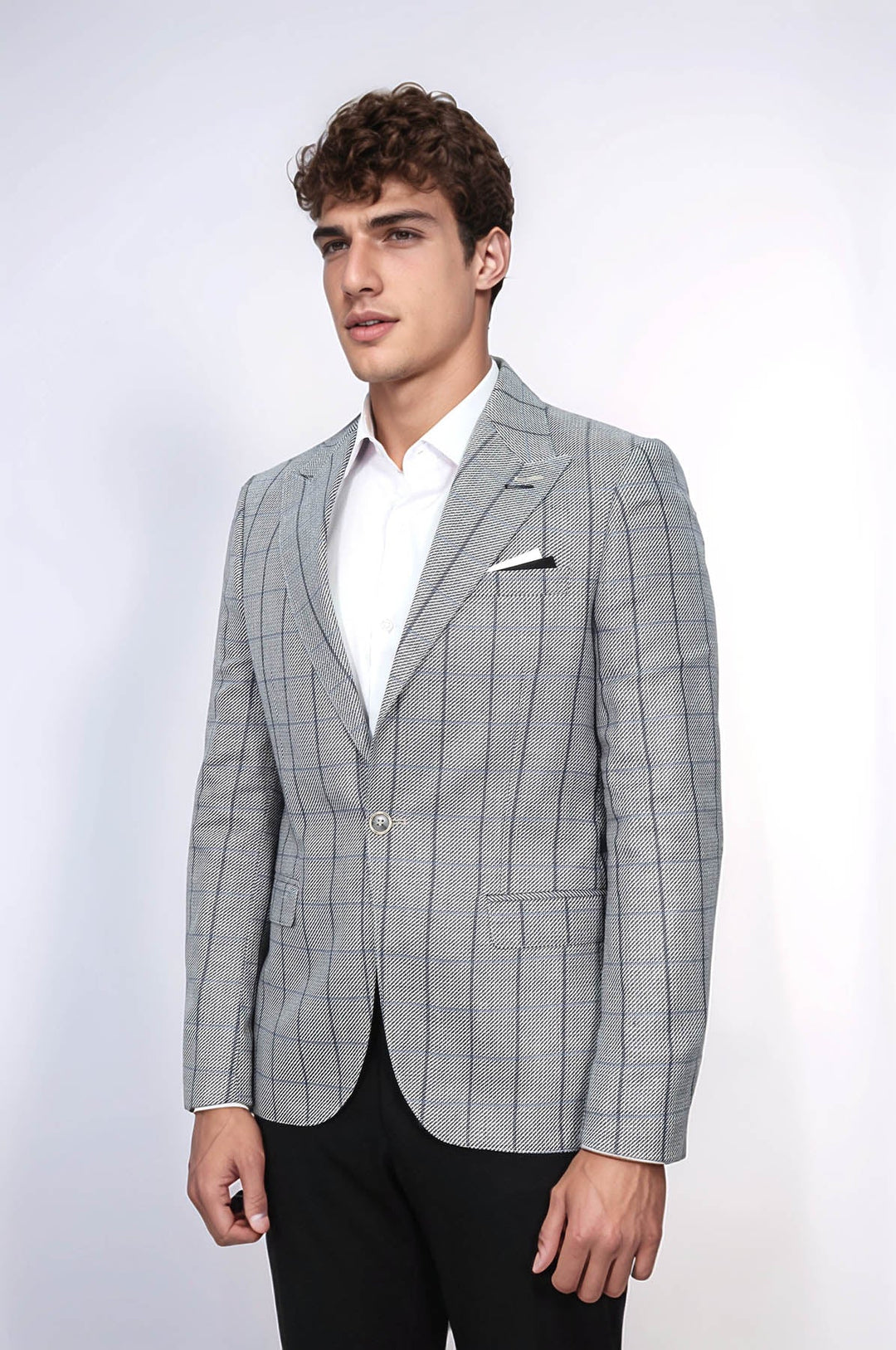 WSS Single Button Pointed Collar Grey Blazer  - Goslar