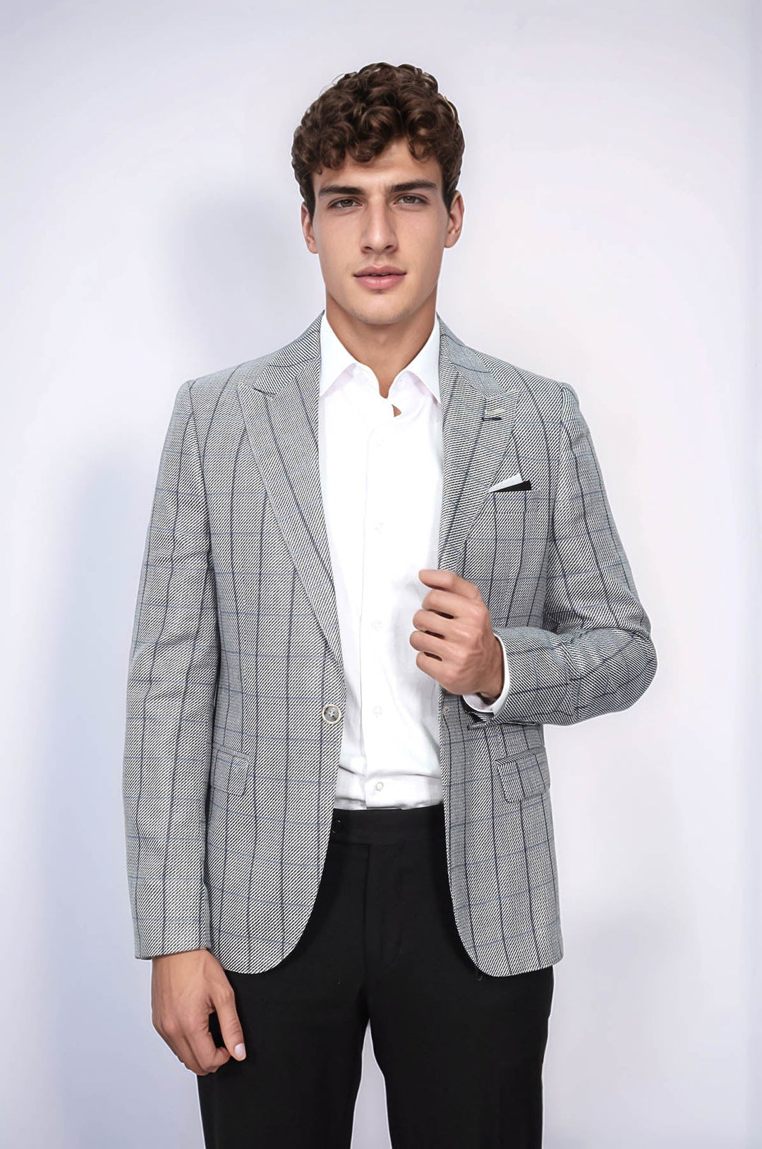 WSS Single Button Pointed Collar Grey Blazer  - Goslar