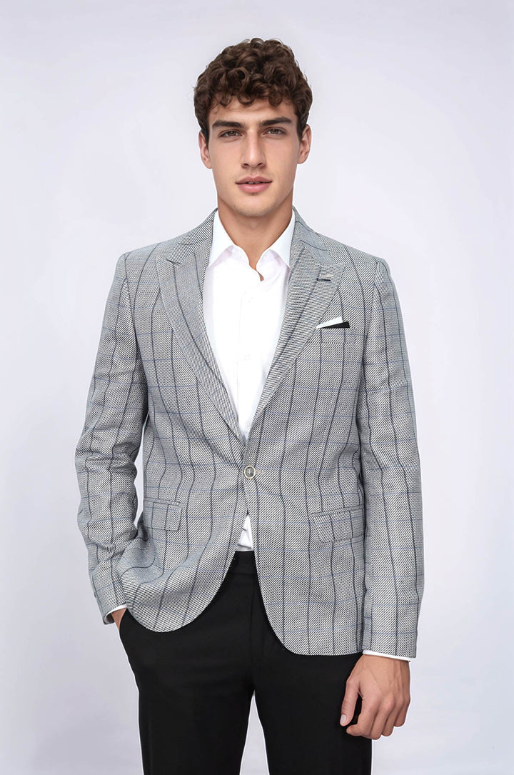 WSS Single Button Pointed Collar Grey Blazer  - Goslar