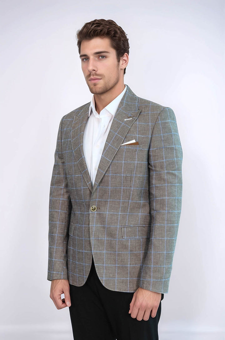 WSS Single Button Pointed Collar Brown Blazer  - Terrebonne