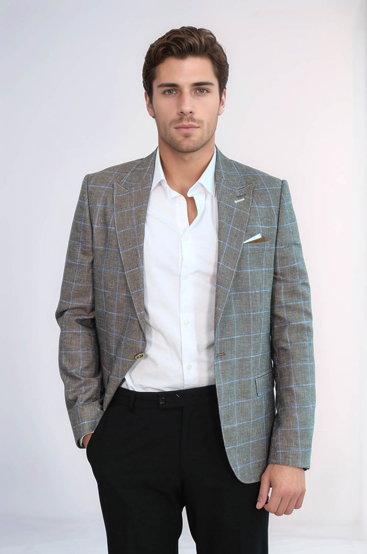 WSS Single Button Pointed Collar Brown Blazer  - Terrebonne