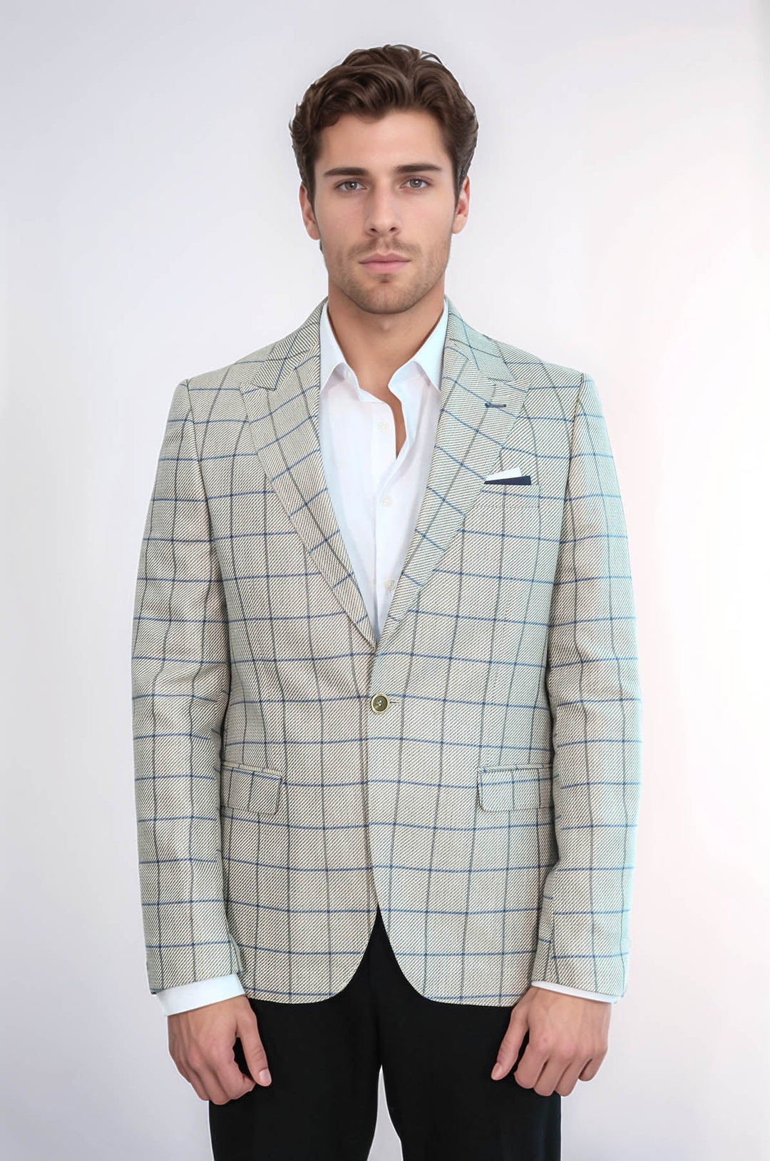 WSS Single Button Pointed Collar Beige Blazer  - Taunton
