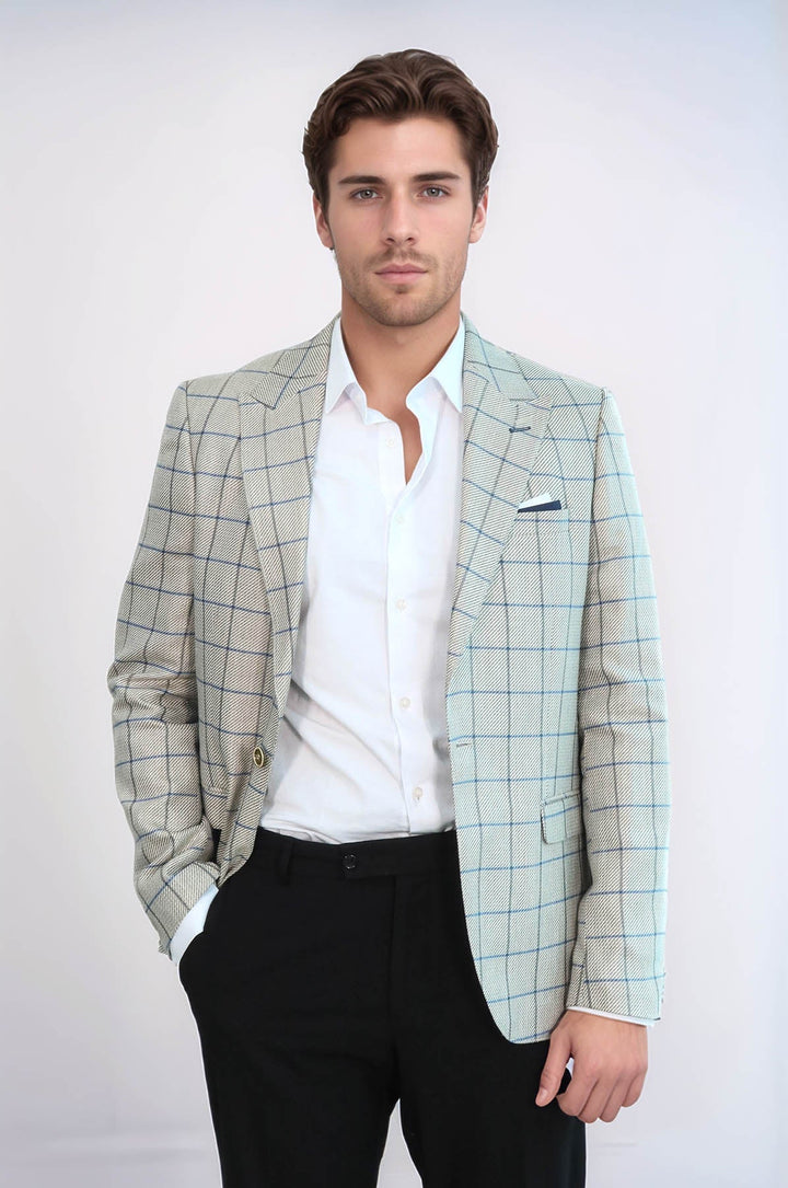 WSS Single Button Pointed Collar Beige Blazer  - Taunton