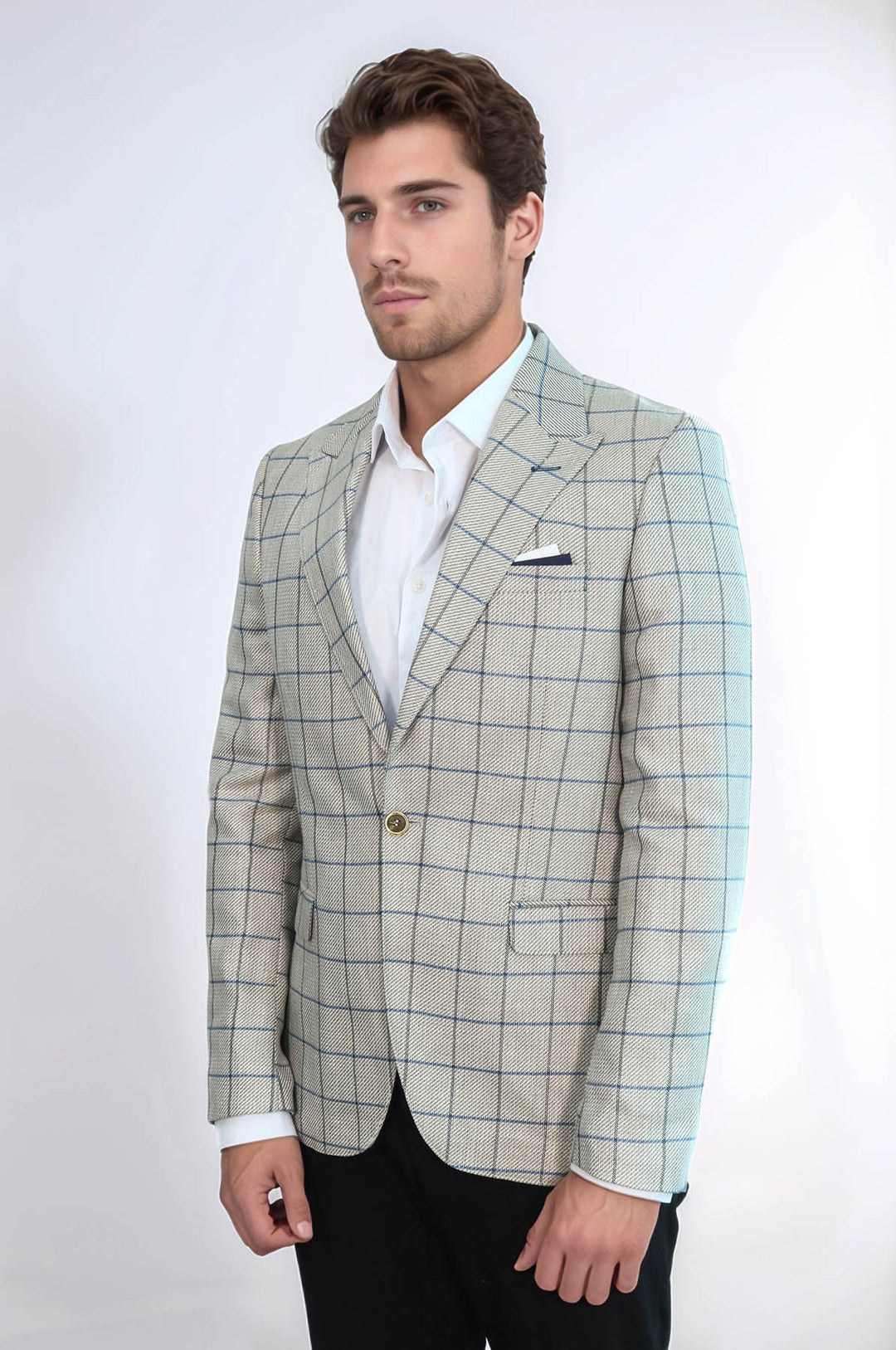 WSS Single Button Pointed Collar Beige Blazer  - Taunton