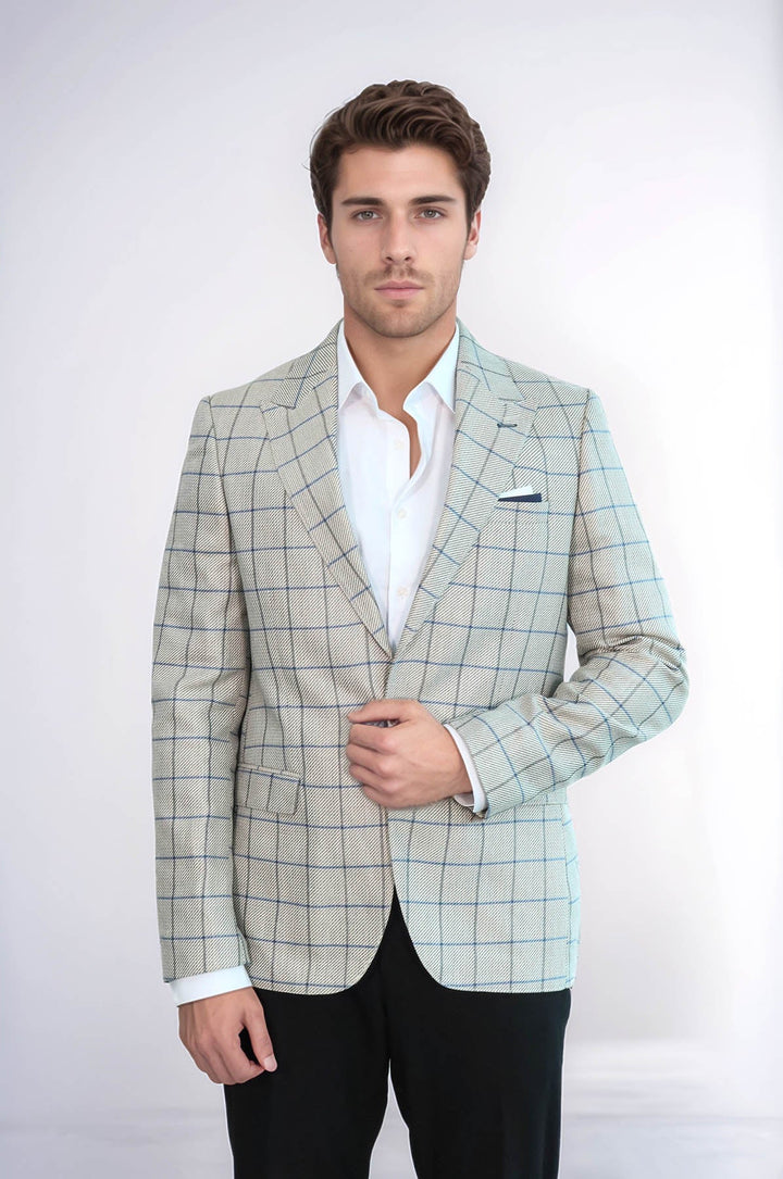 WSS Single Button Pointed Collar Beige Blazer  - Taunton