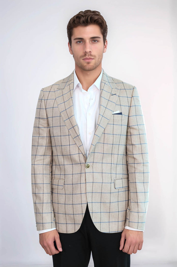 WSS Single Button Pointed Collar Beige Blazer  - Deinze