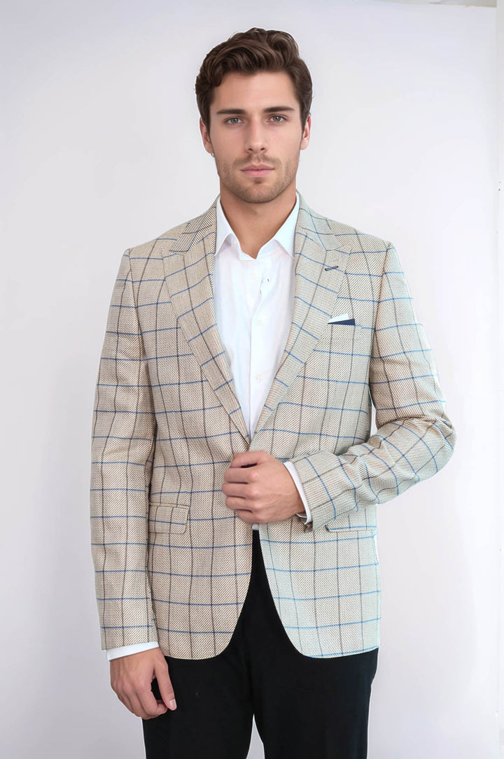 WSS Single Button Pointed Collar Beige Blazer  - Deinze
